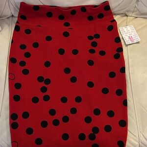LuLaRoe Red and Black Polka Dot Pencil Cassie Skirt nwt med.